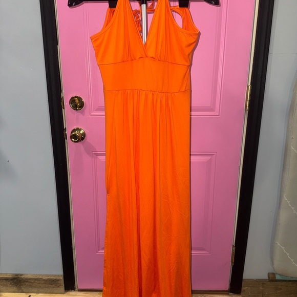 Orange Halter Maxi Sundress for Weddings - Picture 1 of 4
